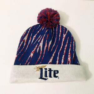 Miller Lite Beer Winter Beanie Hat Toque Pom Pom Acrylic